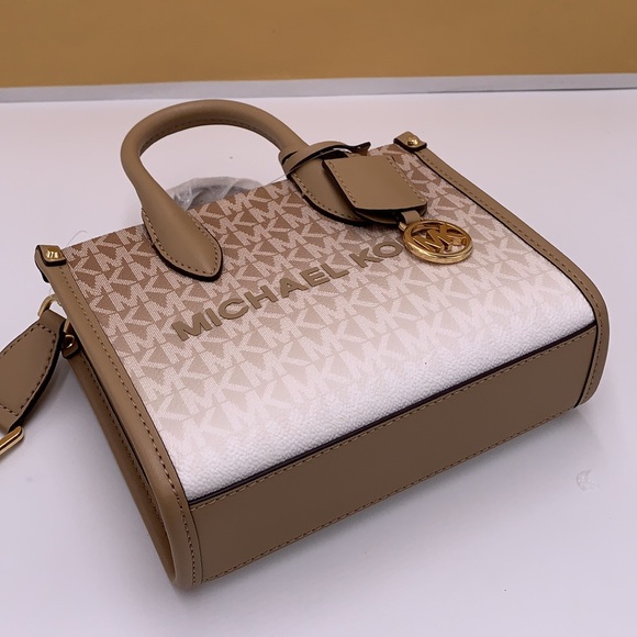 Michael Kors Mirella Extra-Small Ombré Logo Crossbody XBODY ShopperBag Camel NWT - Picture 9 of 16